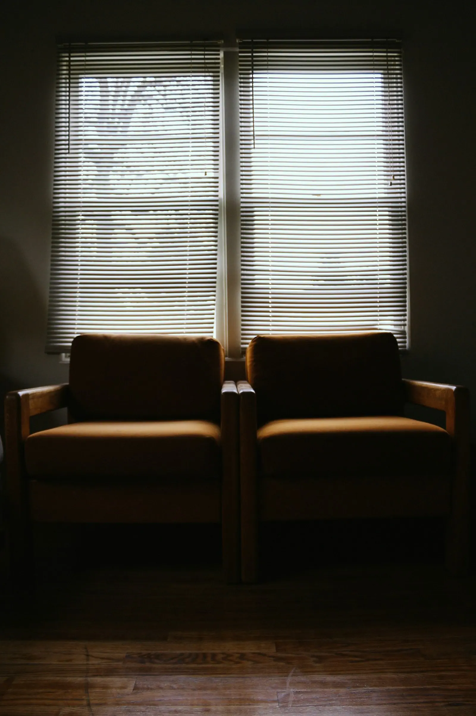 Two armchairs side by side in a quiet room by a window
